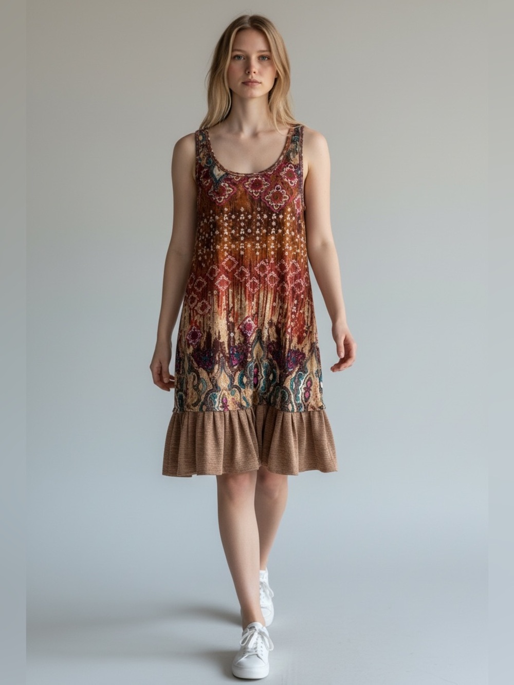 Tracy Porter Velour Boho Ruffle Trim Sleeveless Dress Size 4-6